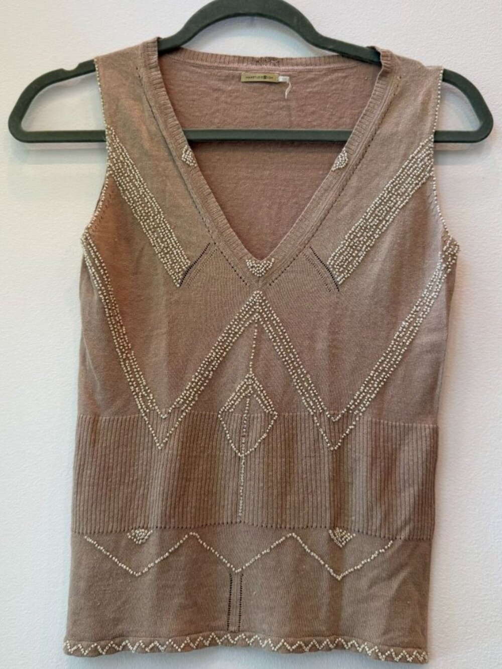 Vintage Maxstudio Linen Blend Beaded Sleeveless Top